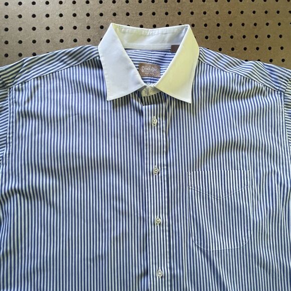 Gitman Bros Contrast Dress Shirt USA Made Striped Blue Size 17/33 Men MINT - Picture 3 of 8